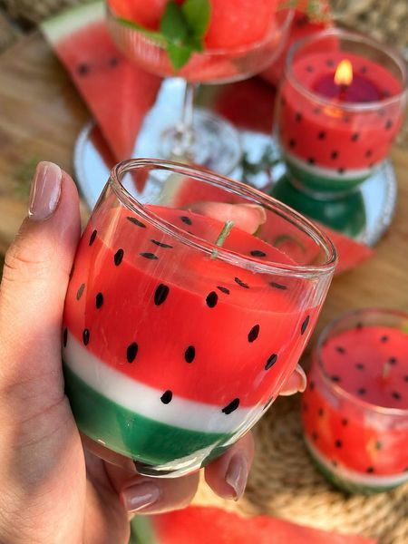 🍉 Свічка &laquo;Солодкий кавун&raquo; у скляному стаканчику 111377062 фото