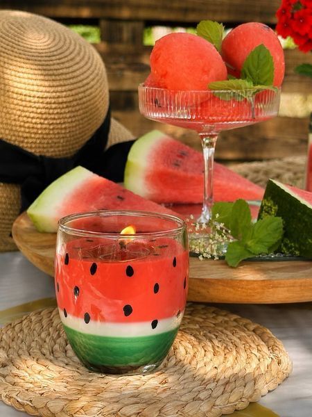 🍉 Свічка &laquo;Солодкий кавун&raquo; у скляному стаканчику 111377062 фото