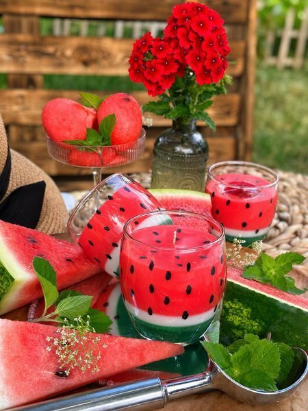 🍉 Свічка &laquo;Солодкий кавун&raquo; у скляному стаканчику 111377062 фото