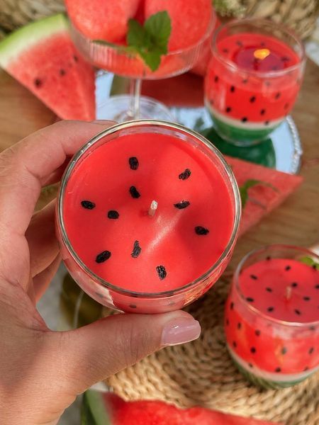 🍉 Свічка &laquo;Солодкий кавун&raquo; у скляному стаканчику 111377062 фото
