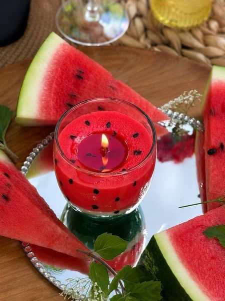 🍉 Свічка &laquo;Солодкий кавун&raquo; у скляному стаканчику 111377062 фото