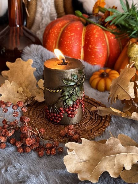 🍂 Свічка з підставкою &laquo;Горобина. Оберіг Мабону&raquo; 111377078 фото