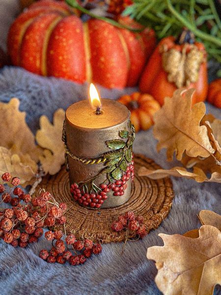 🍂 Свічка з підставкою &laquo;Горобина. Оберіг Мабону&raquo; 111377078 фото