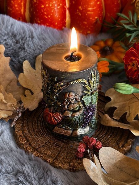 🍂 Вівтарна свічка з підставкою &laquo;MABON. Свято осіннього врожаю&raquo; 111377080 фото