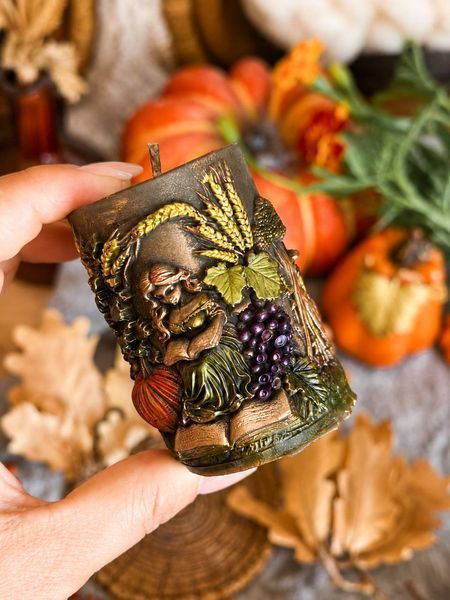 🍂 Вівтарна свічка з підставкою &laquo;MABON. Свято осіннього врожаю&raquo; 111377080 фото