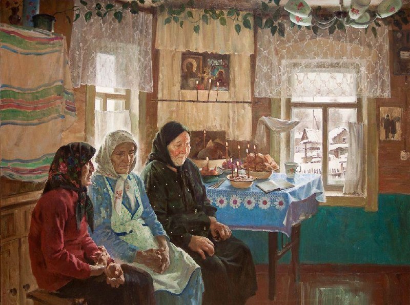 Три бабусі за столом зі свічками й обрядовою їжею | LavaAromaCandles